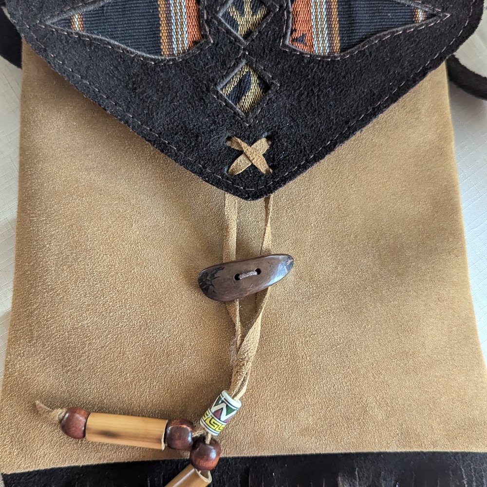 Super Hippie Style Fringe Tan and Black Suede Handbag New Without Tags